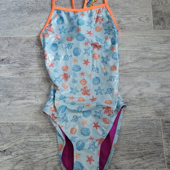 The Finals Women's Swimsuit 36/M One Piece Blue Sea Foil Flutterback Swim NWT - Picture 10 of 10